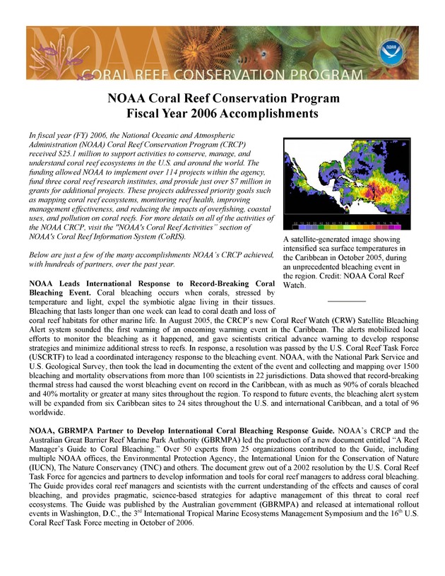 Coral Reef Conservation Program : summary of accomplishments - Page 1