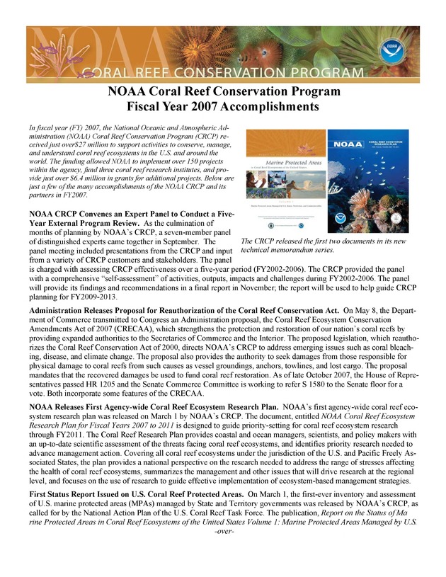 Coral Reef Conservation Program : summary of accomplishments - Page 1