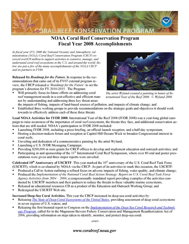 Coral Reef Conservation Program : summary of accomplishments - Page 1