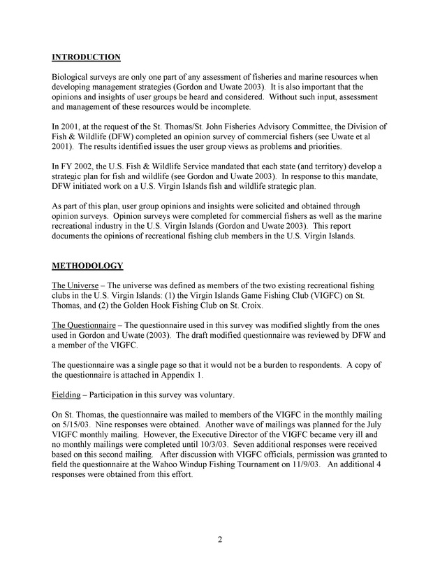 2003 opinion survey of U.S. Virgin Island Recreational Fishing Club members - Page 2