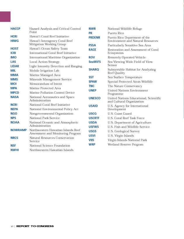 Implementation of the National Coral Reef Action Strategy : report to Congress - Page vi