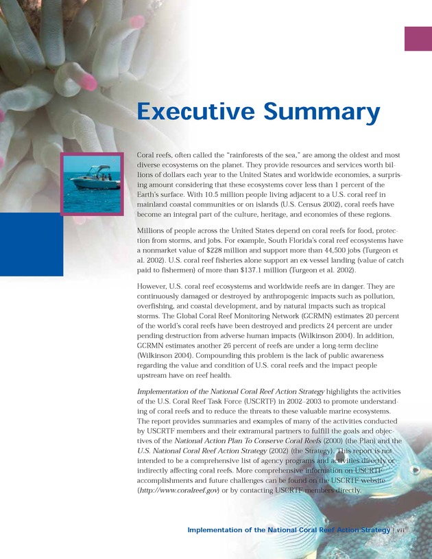 Implementation of the National Coral Reef Action Strategy : report to Congress - Page vii