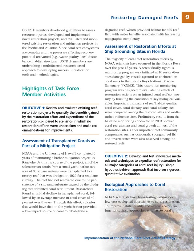 Implementation of the National Coral Reef Action Strategy : report to Congress - Page 73