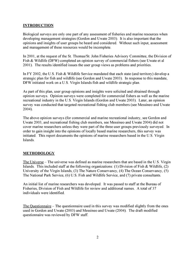 2004 opinion survey of U.S. Virgin Island marine researchers - Page 2