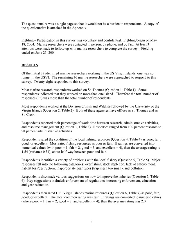 2004 opinion survey of U.S. Virgin Island marine researchers - Page 3