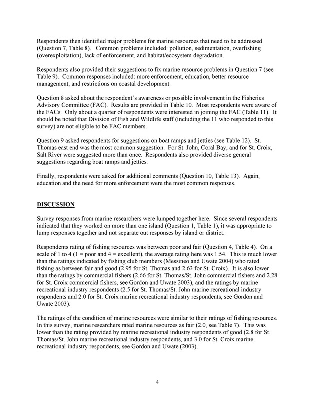 2004 opinion survey of U.S. Virgin Island marine researchers - Page 4