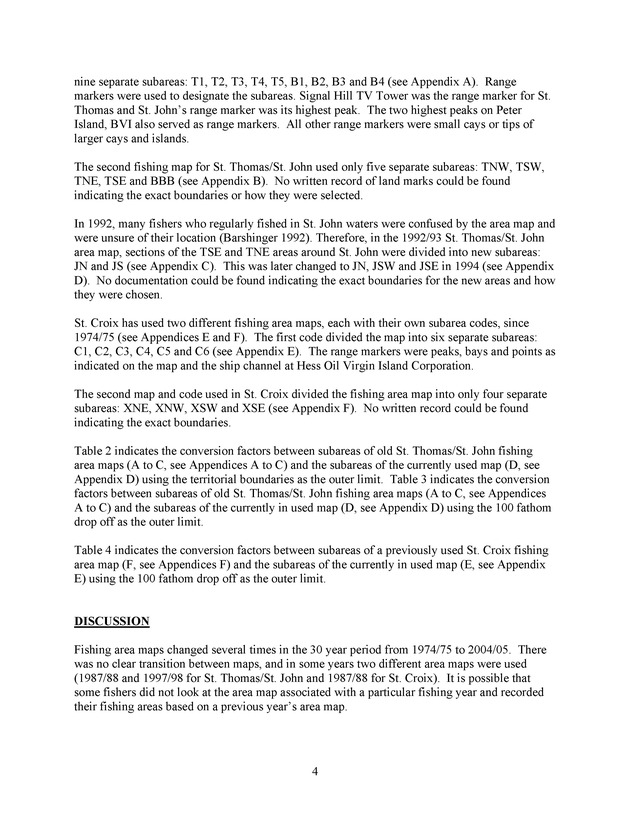 Compilation of fishing area maps used in commercial catch reporting in the U.S. Virgin Islands (1974/75 to 2004/05) including subarea conversion factors between maps - Page 4