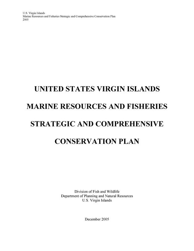 United States Virgin Islands Marine Resources and Fisheries strategic and comprehensive conservation plan - Page i