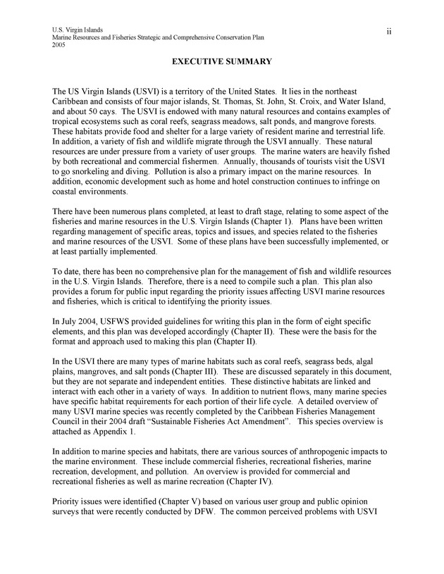 United States Virgin Islands Marine Resources and Fisheries strategic and comprehensive conservation plan - Page ii