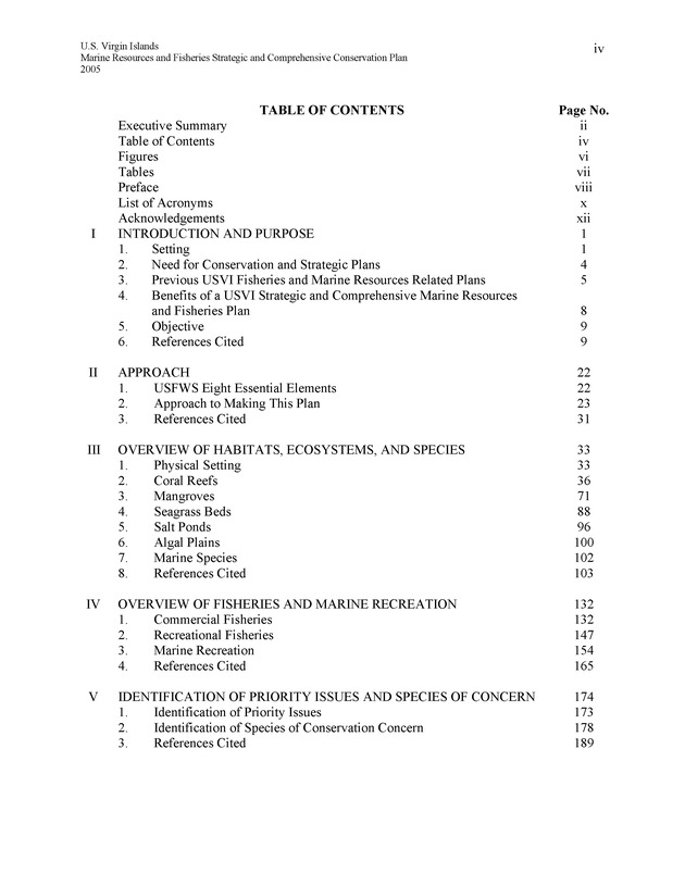 United States Virgin Islands Marine Resources and Fisheries strategic and comprehensive conservation plan - Page iv