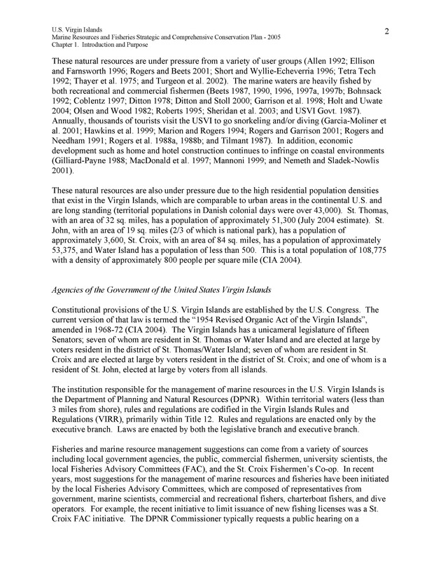 United States Virgin Islands Marine Resources and Fisheries strategic and comprehensive conservation plan - Page 2