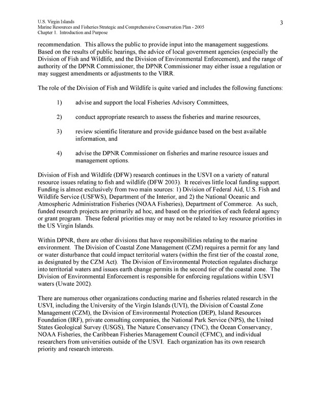 United States Virgin Islands Marine Resources and Fisheries strategic and comprehensive conservation plan - Page 3