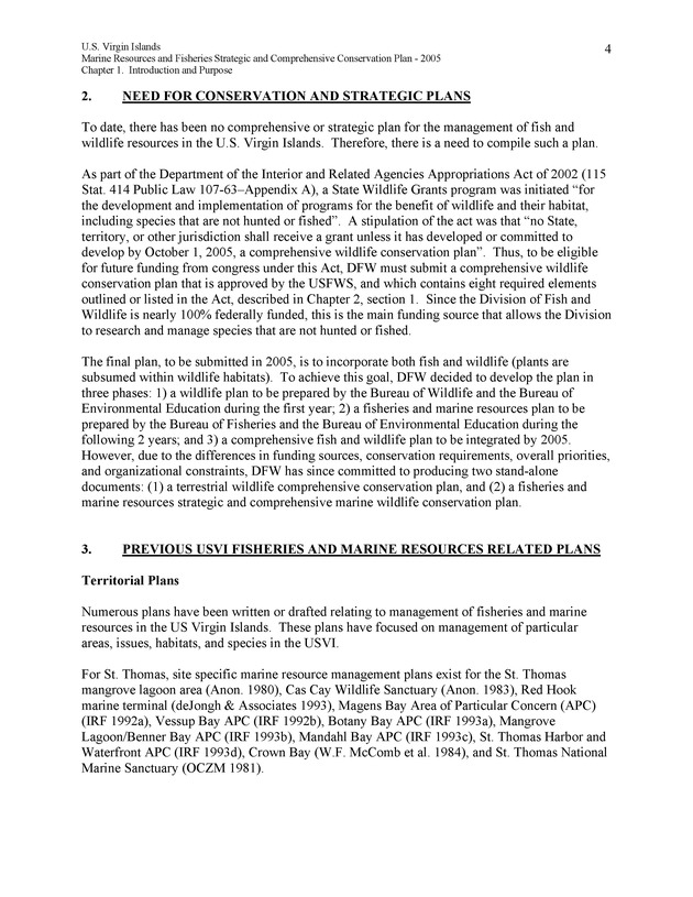 United States Virgin Islands Marine Resources and Fisheries strategic and comprehensive conservation plan - Page 4