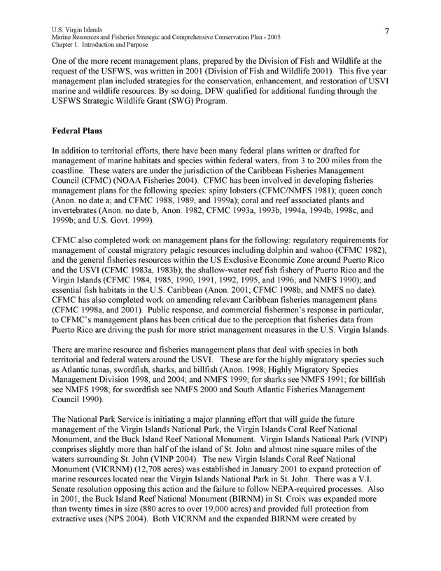 United States Virgin Islands Marine Resources and Fisheries strategic and comprehensive conservation plan - Page 7