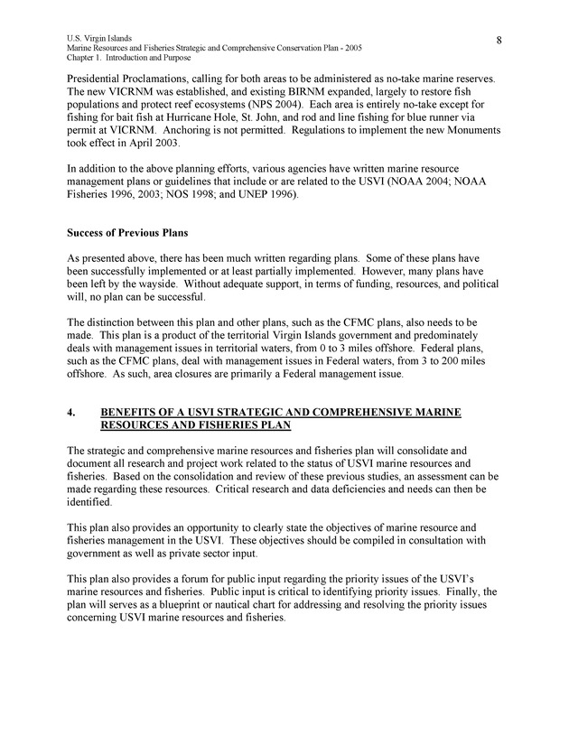 United States Virgin Islands Marine Resources and Fisheries strategic and comprehensive conservation plan - Page 8