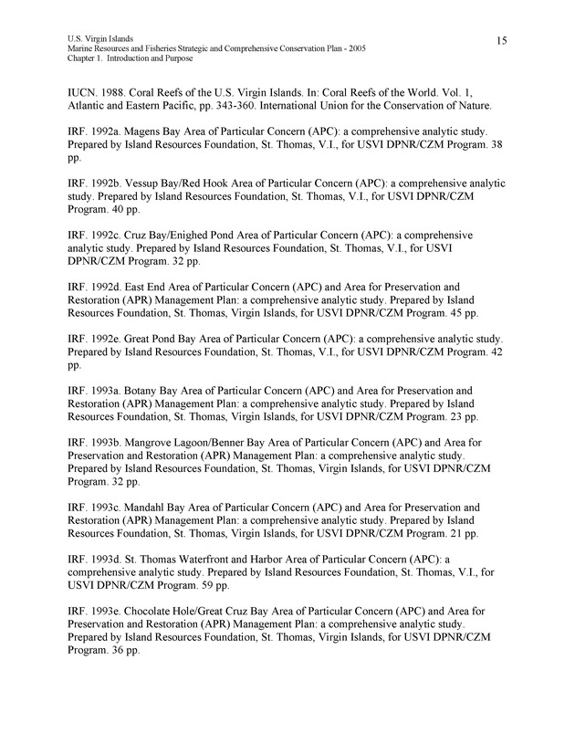 United States Virgin Islands Marine Resources and Fisheries strategic and comprehensive conservation plan - Page 15