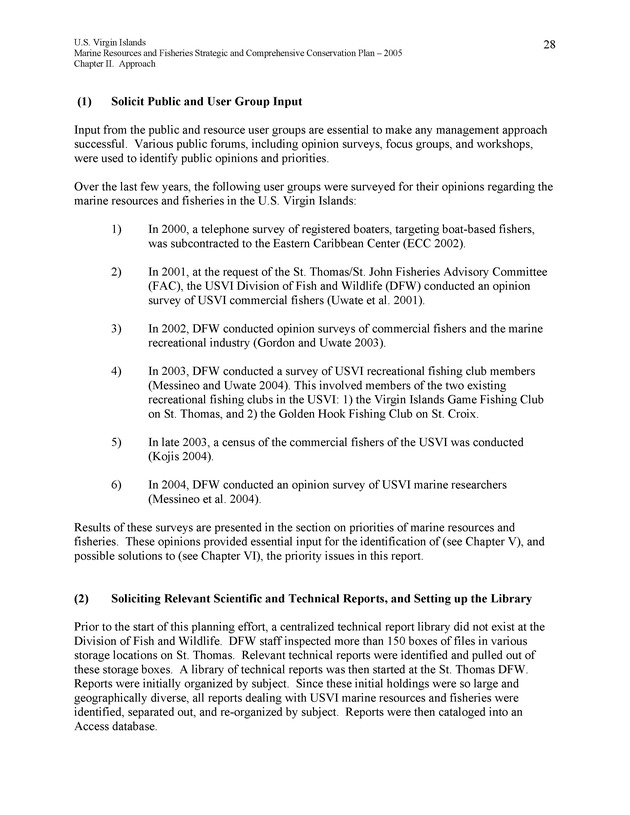 United States Virgin Islands Marine Resources and Fisheries strategic and comprehensive conservation plan - Page 28