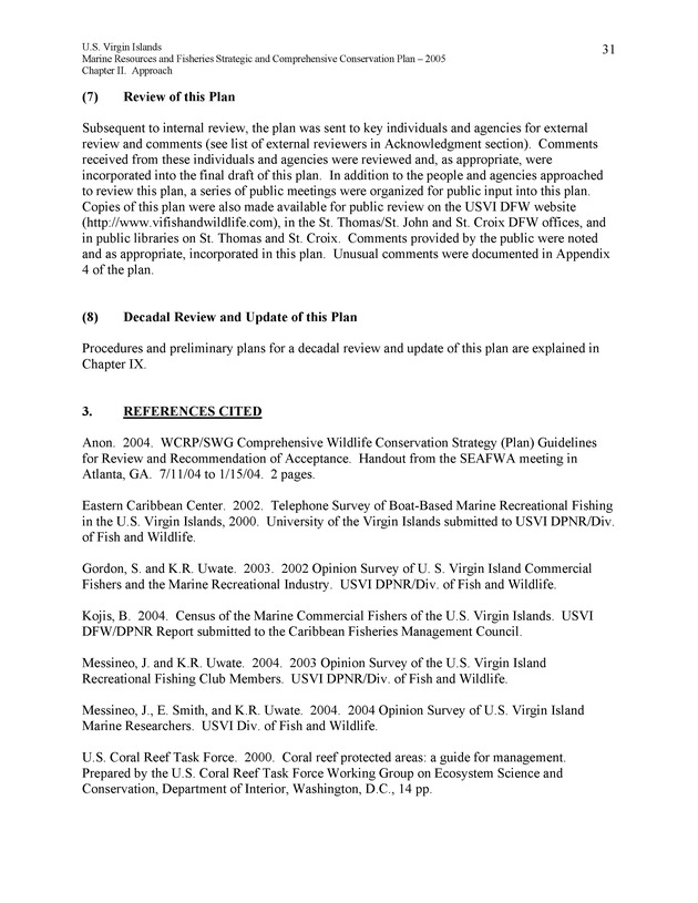 United States Virgin Islands Marine Resources and Fisheries strategic and comprehensive conservation plan - Page 31