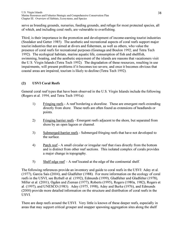 United States Virgin Islands Marine Resources and Fisheries strategic and comprehensive conservation plan - Page 38