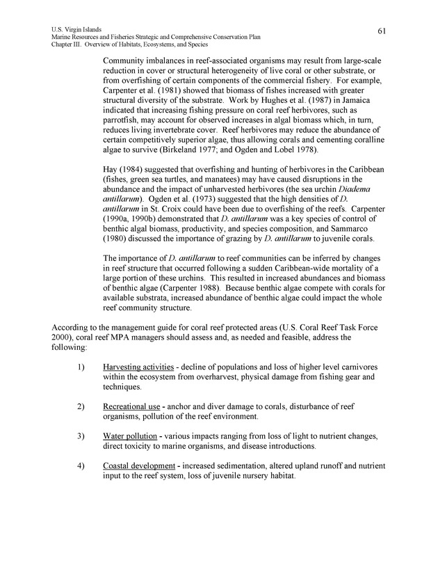 United States Virgin Islands Marine Resources and Fisheries strategic and comprehensive conservation plan - Page 61