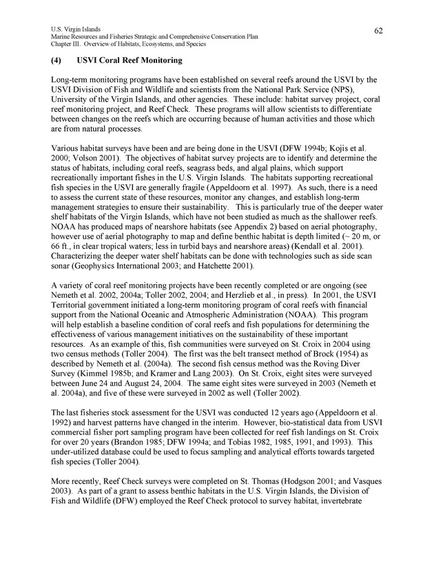 United States Virgin Islands Marine Resources and Fisheries strategic and comprehensive conservation plan - Page 62