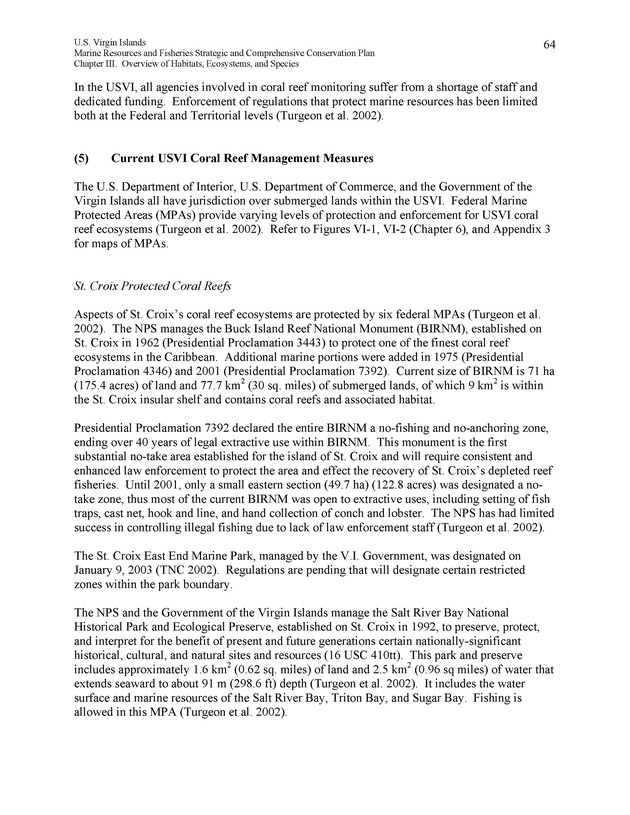 United States Virgin Islands Marine Resources and Fisheries strategic and comprehensive conservation plan - Page 64