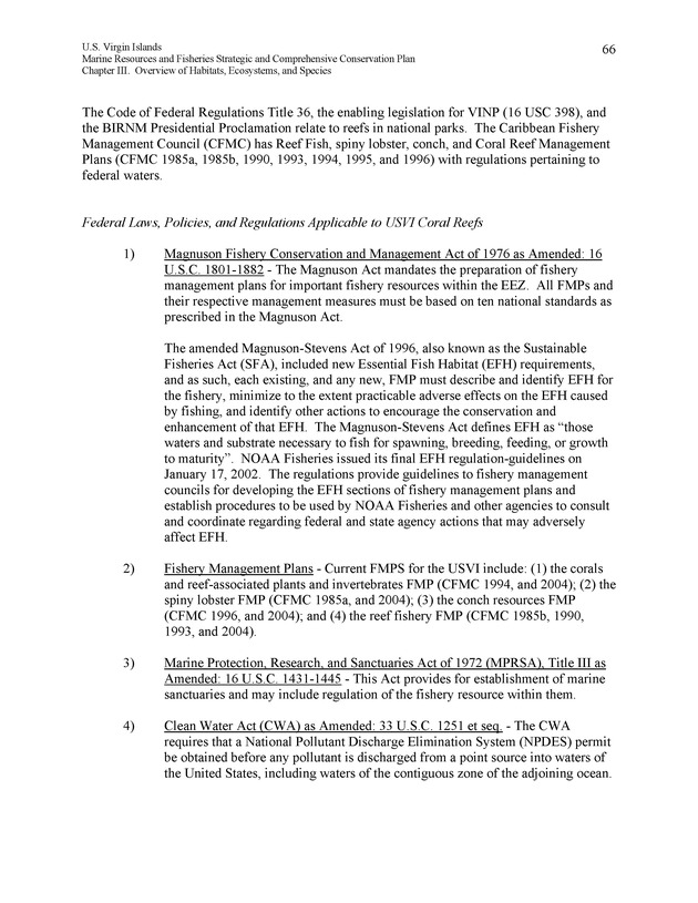 United States Virgin Islands Marine Resources and Fisheries strategic and comprehensive conservation plan - Page 66