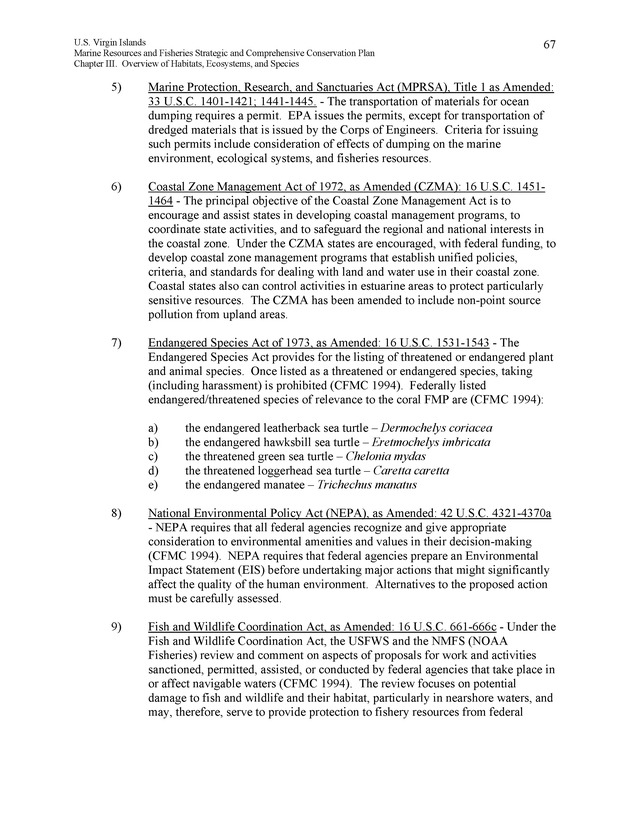 United States Virgin Islands Marine Resources and Fisheries strategic and comprehensive conservation plan - Page 67