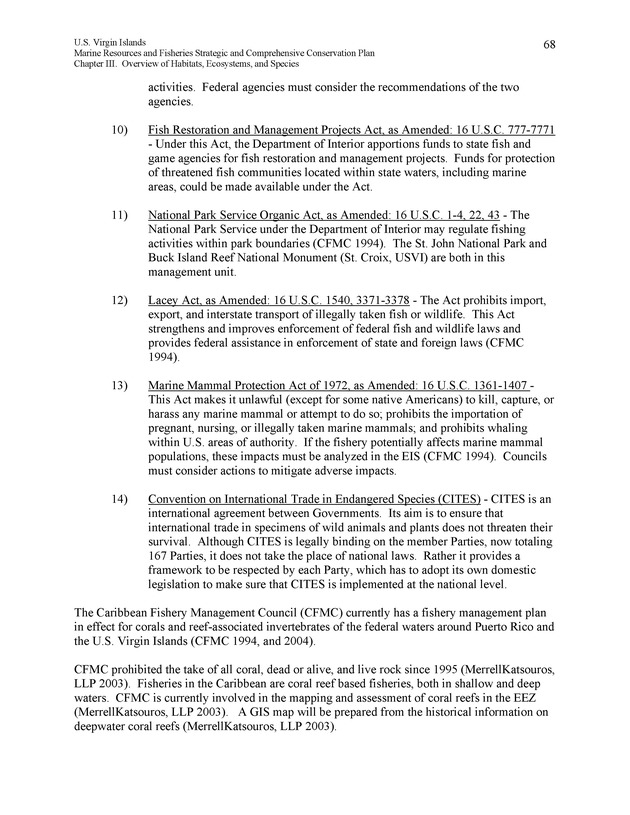 United States Virgin Islands Marine Resources and Fisheries strategic and comprehensive conservation plan - Page 68