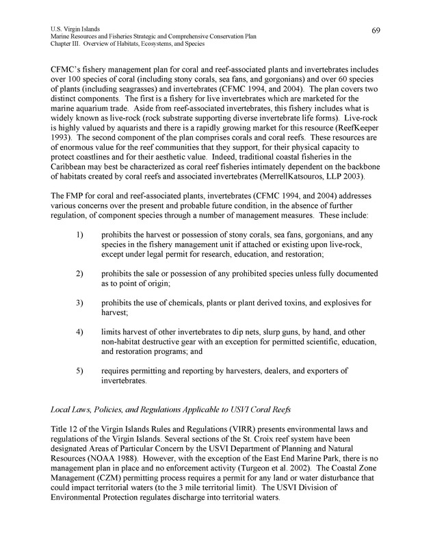 United States Virgin Islands Marine Resources and Fisheries strategic and comprehensive conservation plan - Page 69