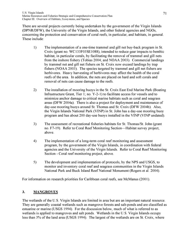 United States Virgin Islands Marine Resources and Fisheries strategic and comprehensive conservation plan - Page 71