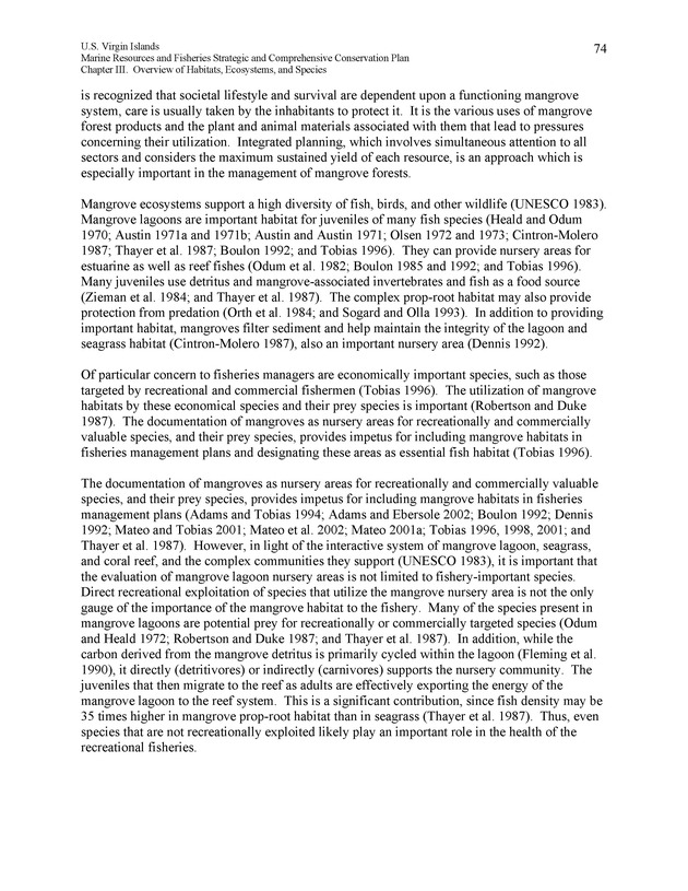 United States Virgin Islands Marine Resources and Fisheries strategic and comprehensive conservation plan - Page 74