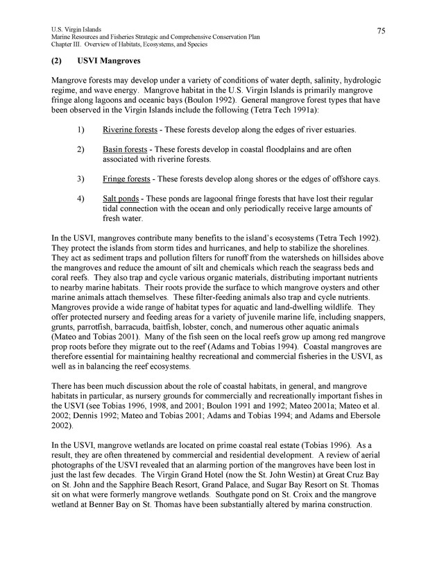 United States Virgin Islands Marine Resources and Fisheries strategic and comprehensive conservation plan - Page 75