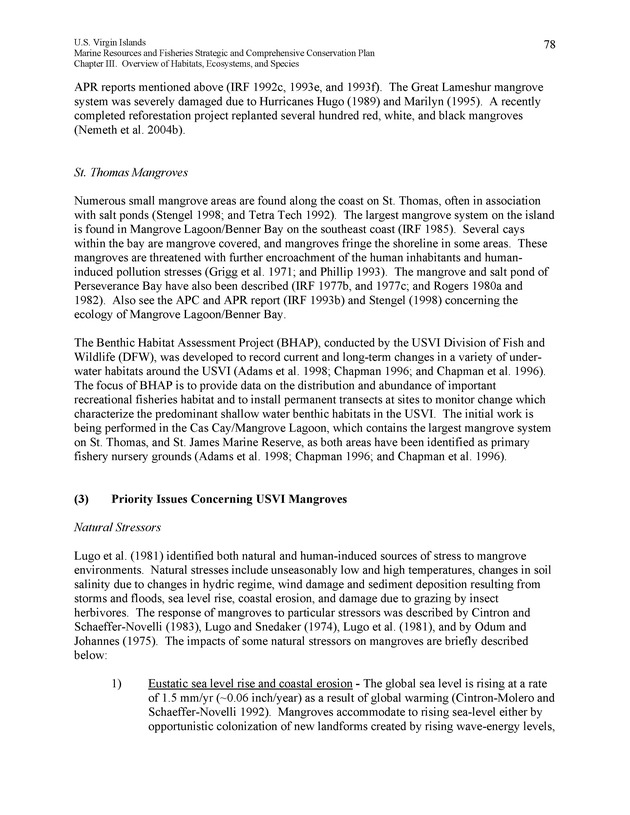 United States Virgin Islands Marine Resources and Fisheries strategic and comprehensive conservation plan - Page 78