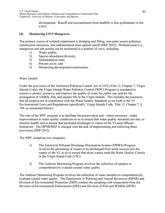 United States Virgin Islands Marine Resources and Fisheries strategic and comprehensive conservation plan - Page 82