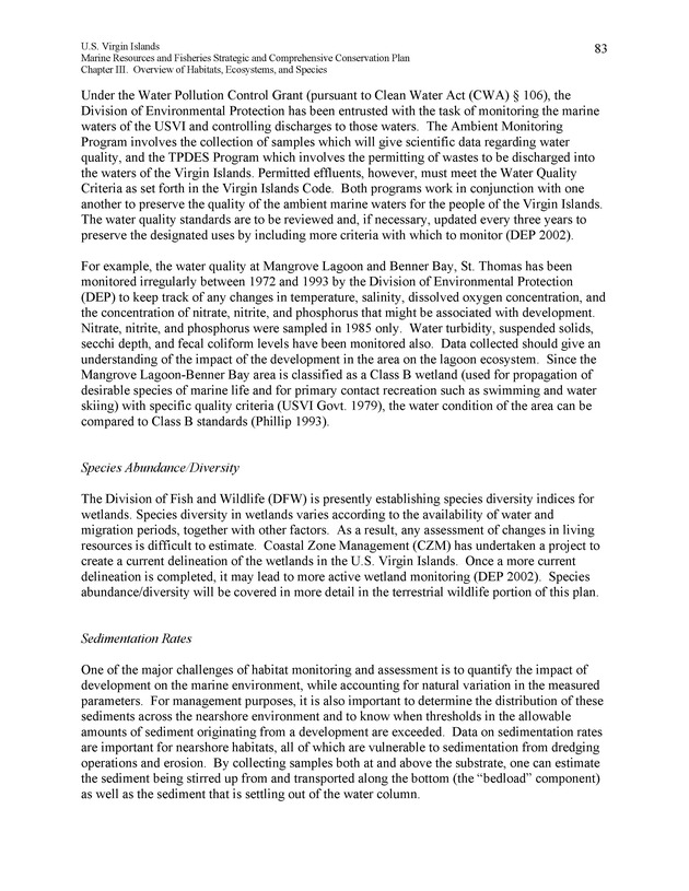 United States Virgin Islands Marine Resources and Fisheries strategic and comprehensive conservation plan - Page 83