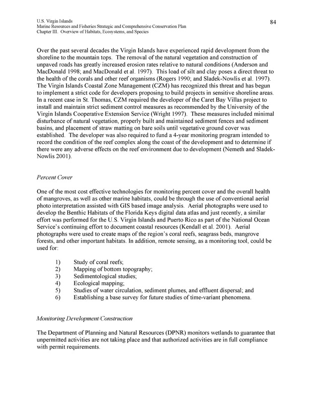 United States Virgin Islands Marine Resources and Fisheries strategic and comprehensive conservation plan - Page 84