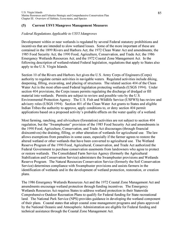 United States Virgin Islands Marine Resources and Fisheries strategic and comprehensive conservation plan - Page 85