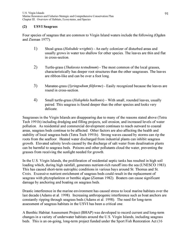 United States Virgin Islands Marine Resources and Fisheries strategic and comprehensive conservation plan - Page 91