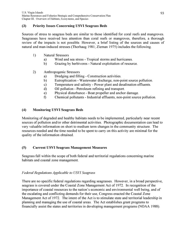 United States Virgin Islands Marine Resources and Fisheries strategic and comprehensive conservation plan - Page 93