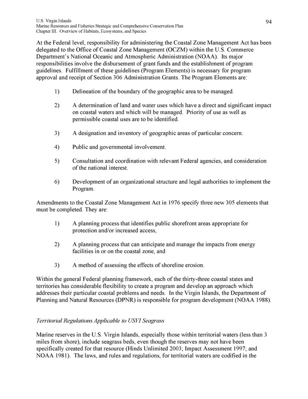 United States Virgin Islands Marine Resources and Fisheries strategic and comprehensive conservation plan - Page 94