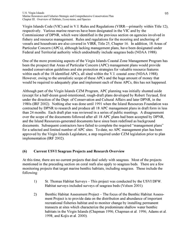 United States Virgin Islands Marine Resources and Fisheries strategic and comprehensive conservation plan - Page 95