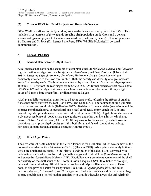 United States Virgin Islands Marine Resources and Fisheries strategic and comprehensive conservation plan - Page 100