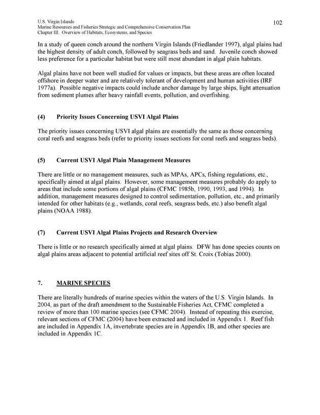 United States Virgin Islands Marine Resources and Fisheries strategic and comprehensive conservation plan - Page 102