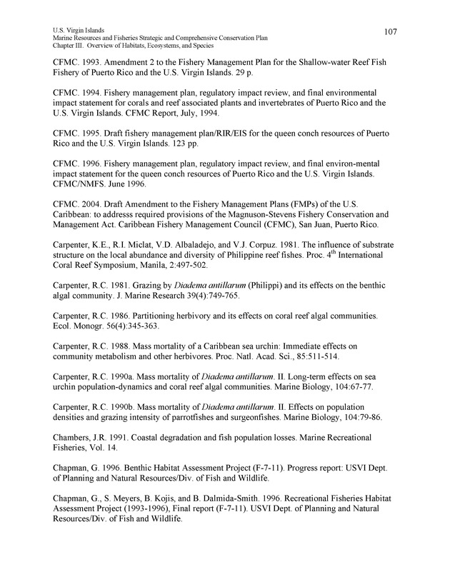 United States Virgin Islands Marine Resources and Fisheries strategic and comprehensive conservation plan - Page 107