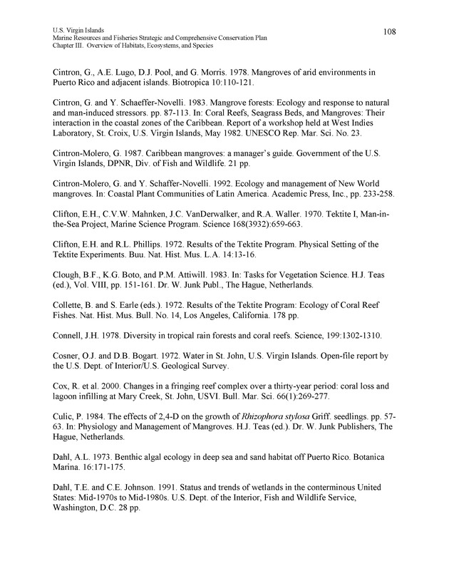 United States Virgin Islands Marine Resources and Fisheries strategic and comprehensive conservation plan - Page 108