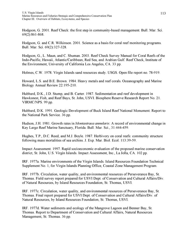 United States Virgin Islands Marine Resources and Fisheries strategic and comprehensive conservation plan - Page 113