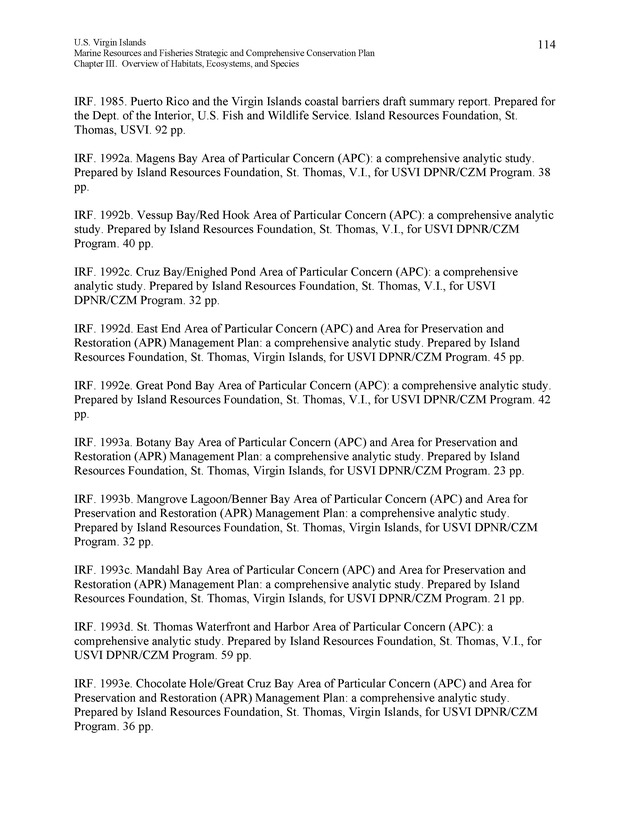 United States Virgin Islands Marine Resources and Fisheries strategic and comprehensive conservation plan - Page 114