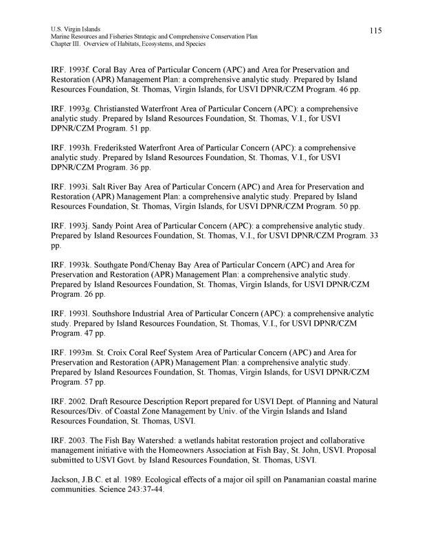 United States Virgin Islands Marine Resources and Fisheries strategic and comprehensive conservation plan - Page 115