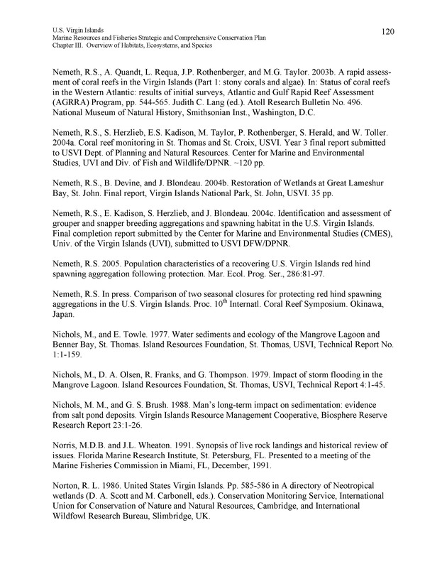 United States Virgin Islands Marine Resources and Fisheries strategic and comprehensive conservation plan - Page 120